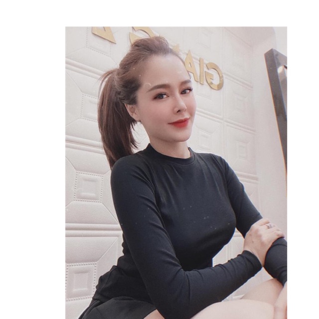 Áo thun nữ dài tay giữ nhiệt chất zip cotton, trơn nhiều màu