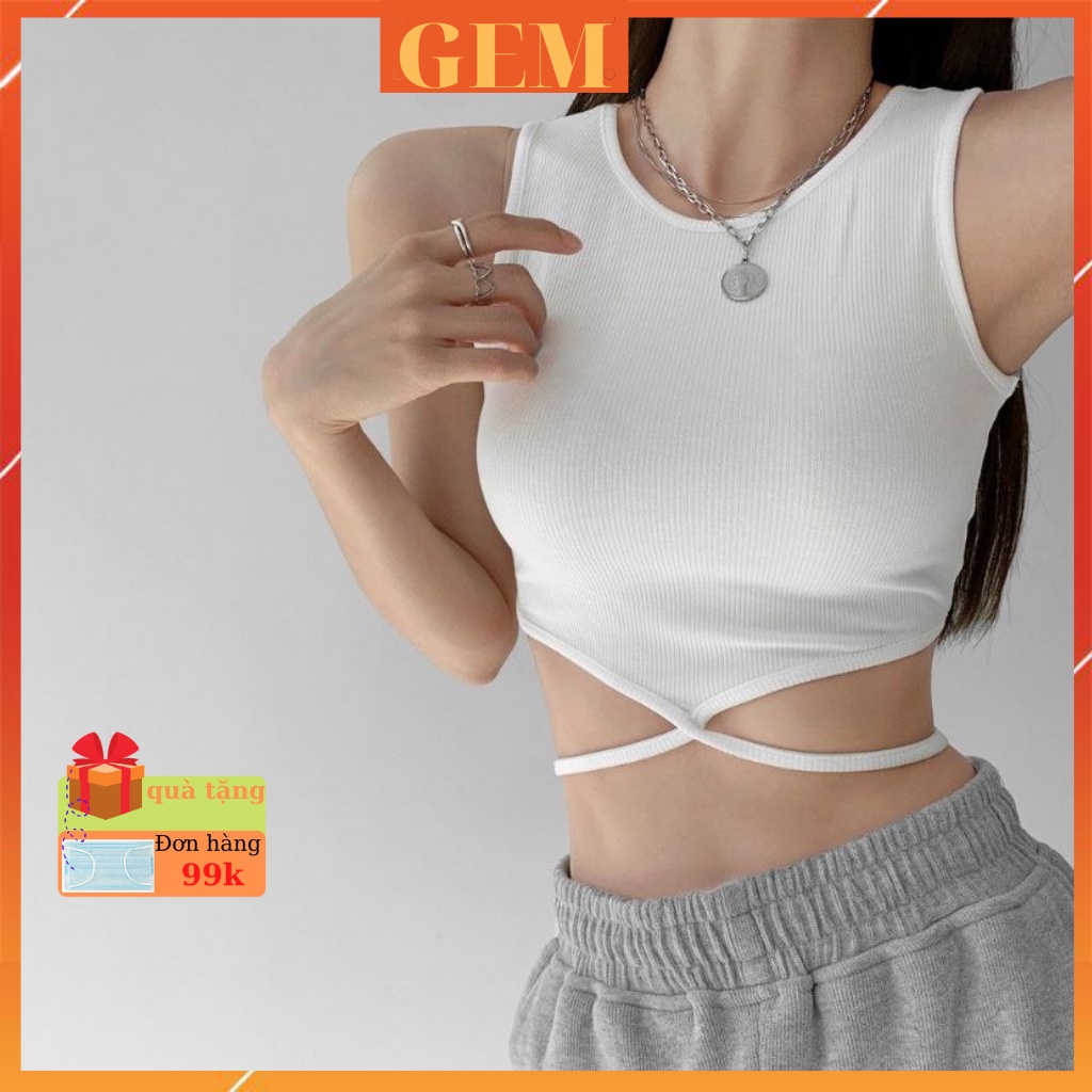 Áo ba lỗ nữ dây quấn bụng  , Áo croptop kiểu cột eo sexy