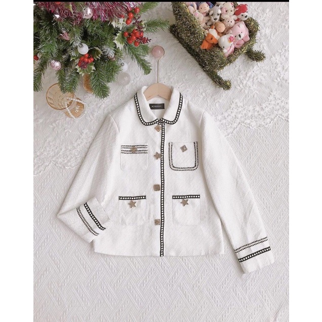 Pass áo dạ tweed trắng Hàn