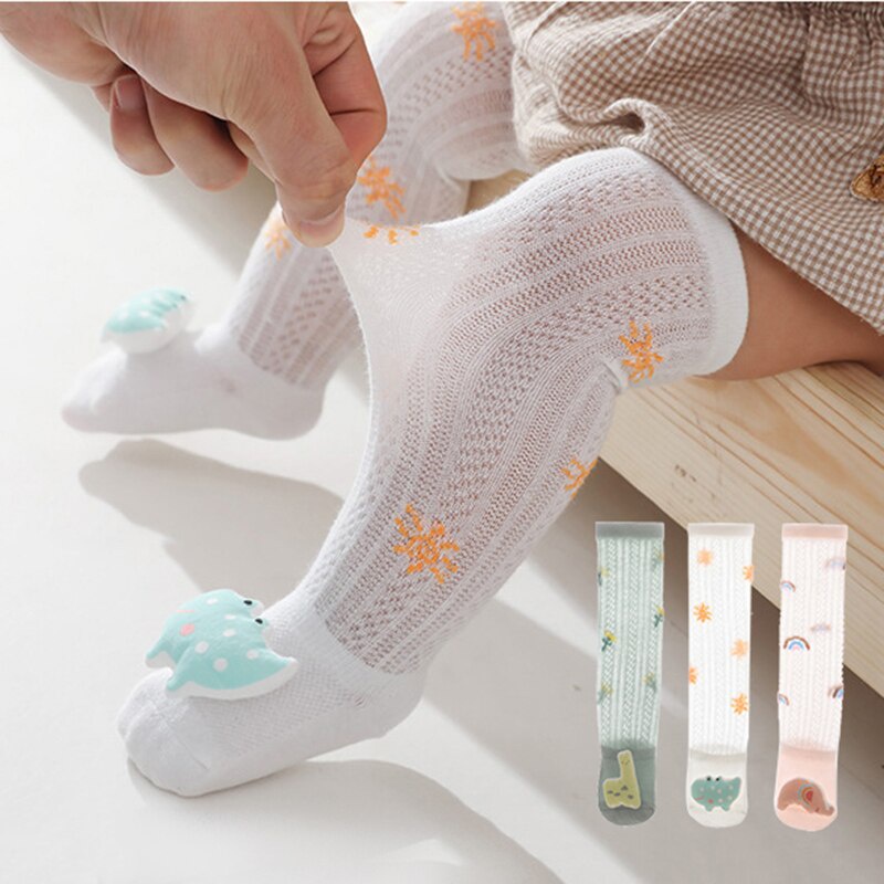 Vớ Dài Tới Gối Vải Cotton Siêu Mỏng Mềm Mại Thoáng Khí Hình Động Vật Hoạt Hình Dễ Thương Cho Bé Sơ Sinh