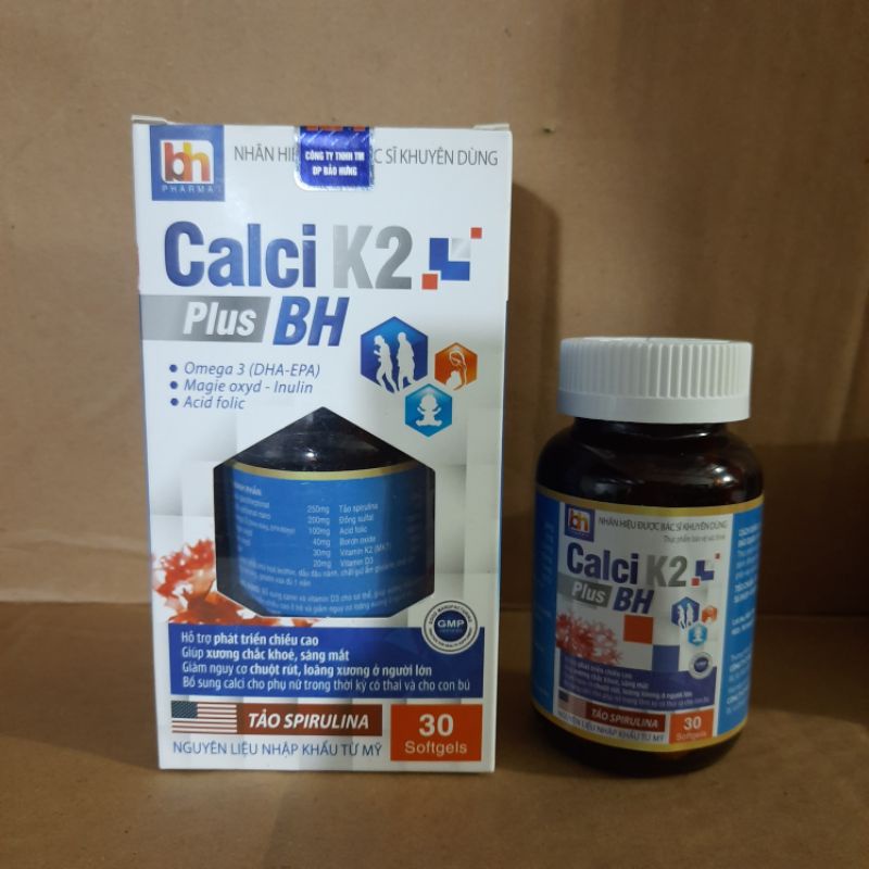 Canxi tảo biển Calci K2 Plus BH lọ 30 viên dùng cho trẻ bị còi xương ,loãng xương ,phụ nữ có thai và cho con bú