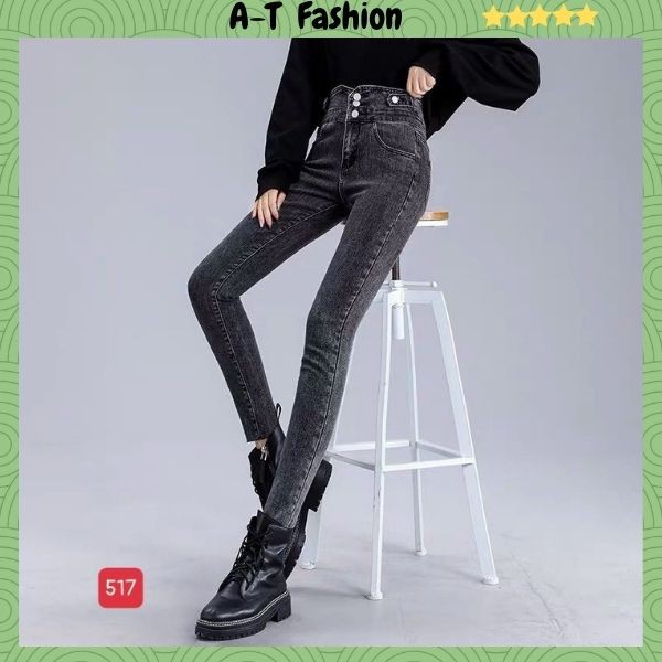 Quần Jean Nữ Mẫu Mới ❤️FREESHIP❤️ Quần Bò Cạp Cao phối lưng kiểu 3 Nút chất vải đẹp phong cách Hàn Quốc A-T Fashion M517