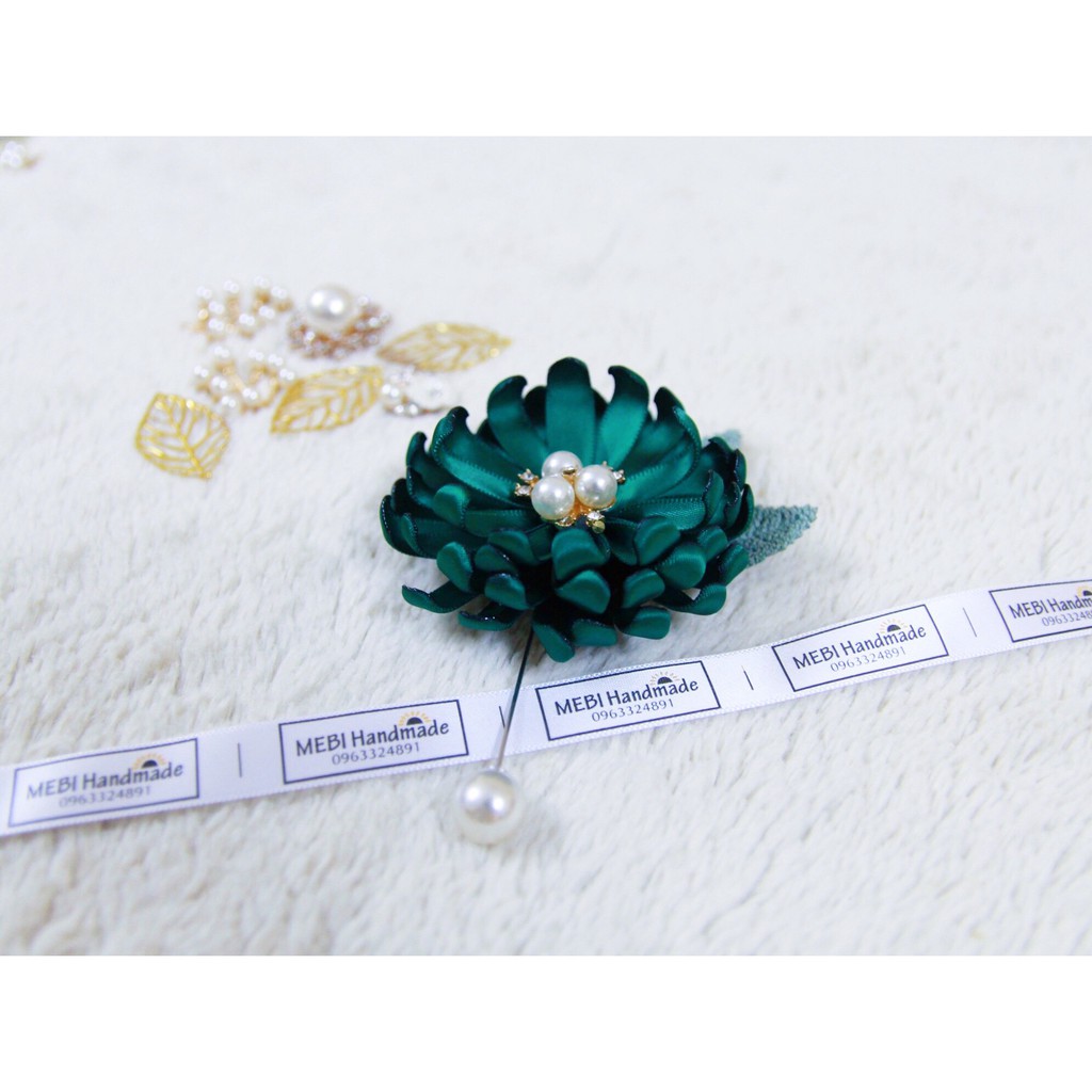 (ảnh thật 100%) Cài áo handmade hoa cúc nhụy 3 trai