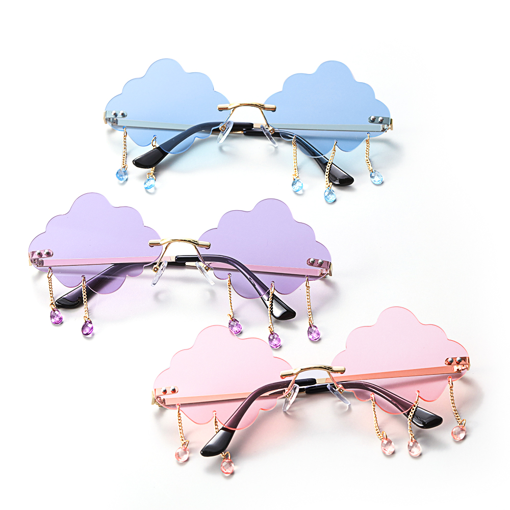 🍒ME🍒 Fashion Clouds Tassel Sunglasses UV400 Steampunk Sunglasses Rimless Sunglasses Men and Women Funny Cloud Shaped Vintage Shades Disco Glasses/Multicolor