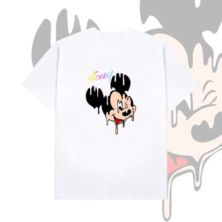 Áo thun in hình mickey liquid màu trắng