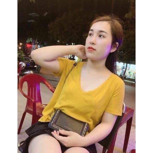 Áo phông giấy áo GAP trơn cổ tim chất thun giấy mỏng nhẹ thoáng mát - Mã A25