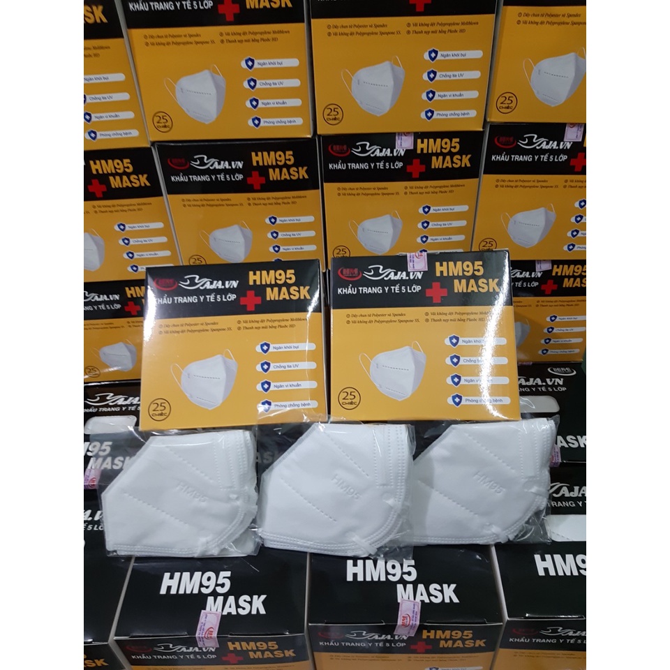 1 Hộp 25 Cái Khẩu Trang kn95 HM95 KHÔNG VAN Chính Hãng Hoàng Minh AJA.VN lọc bụi mịn PM2.5 kháng khuẩn tối ưu