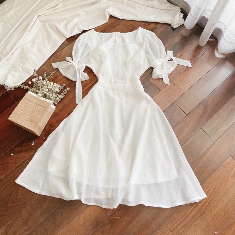 Đầm dự tiệc chụp kỷ yếu dạo phố màu trắng, chất đẹp như hình vải may 2 lớp [4 TƠ KIẾNG] | BigBuy360 - bigbuy360.vn