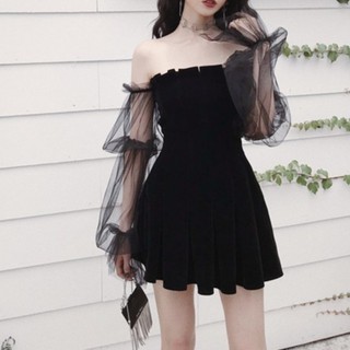 [order-ảnh thật] Đầm nhung tiều thư cúp ngực trễ vai sang trọng form cứng Loại đẹp- u.w