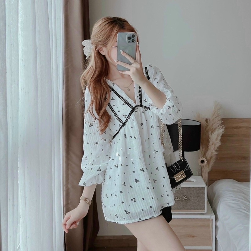 Set babydoll viền hoa ren kèm quần short TH