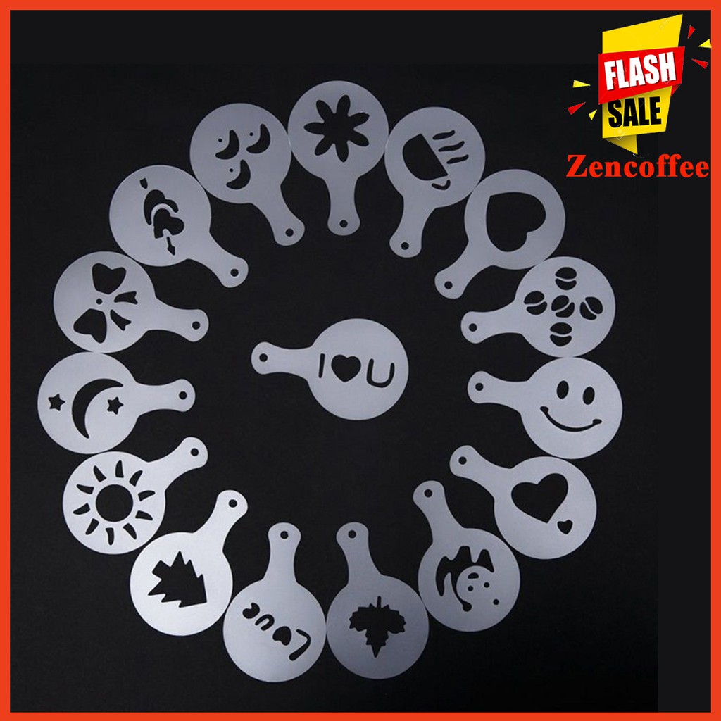 Bộ khuôn rắc bột trang trí cappuccino (16 hình ) | Dụng cụ Barista