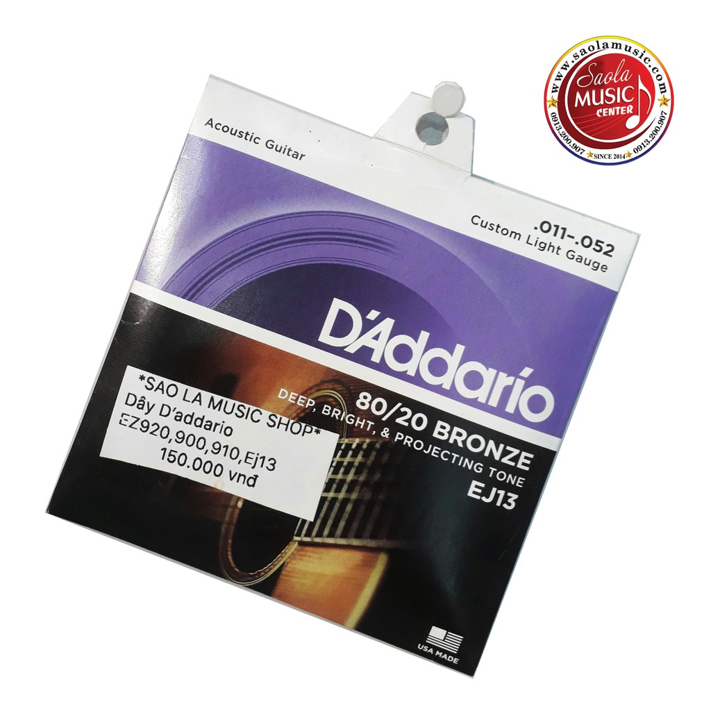 DÂY ĐÀN ACOUSTIC GUITAR 80/20 BRONZE D'ADDARIO EJ13