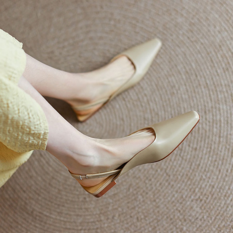 Giày sandal IELGY mũi vuông hở gót phong cách retro đơn giản cho nữ