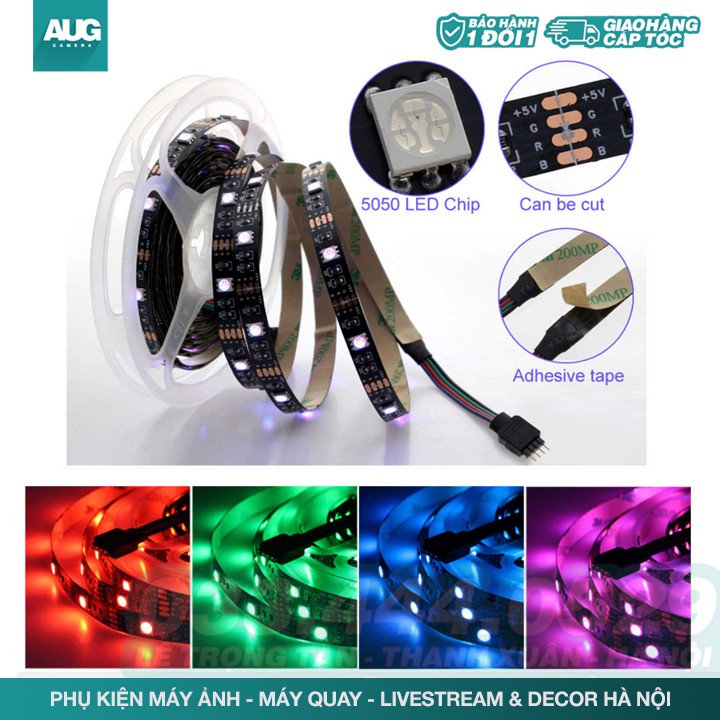 Cuộn đèn Led dây dán đổi nhiều màu (RGB) + Nguồn + Remote điều khiển - AUG Camera &amp; Decor Hà Nội