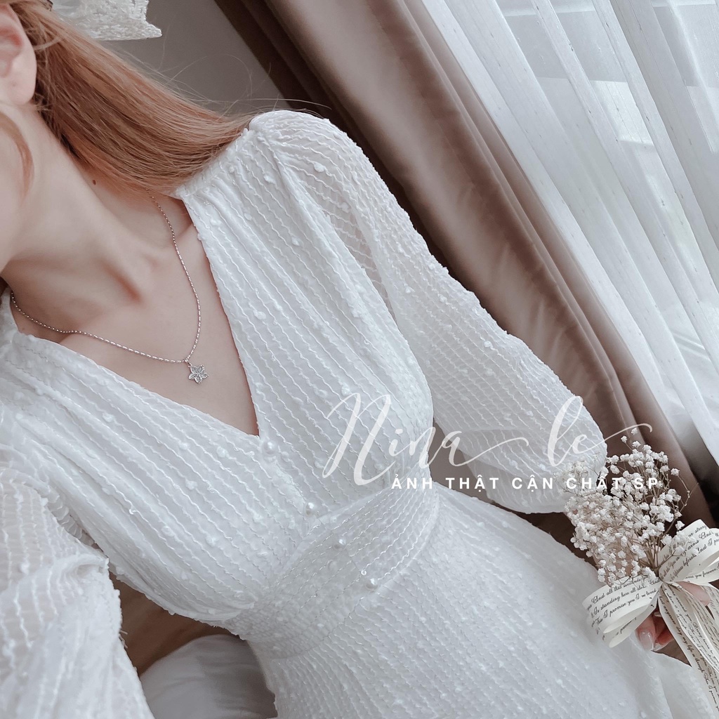 Váy ren bi 2 lớp đính ngọc,đầm dáng maxi cổ V in hoa, hàng thiết kế đẹp dáng dài,quà tặng 1dây tóc -Minxy shop