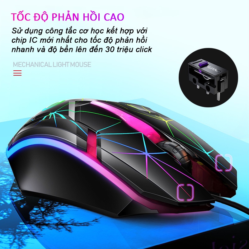 Chuột gaming G6 Pro dành cho máy tính, laptop chuyên dụng LED RGB đổi màu tự động/ Cảm biến quang