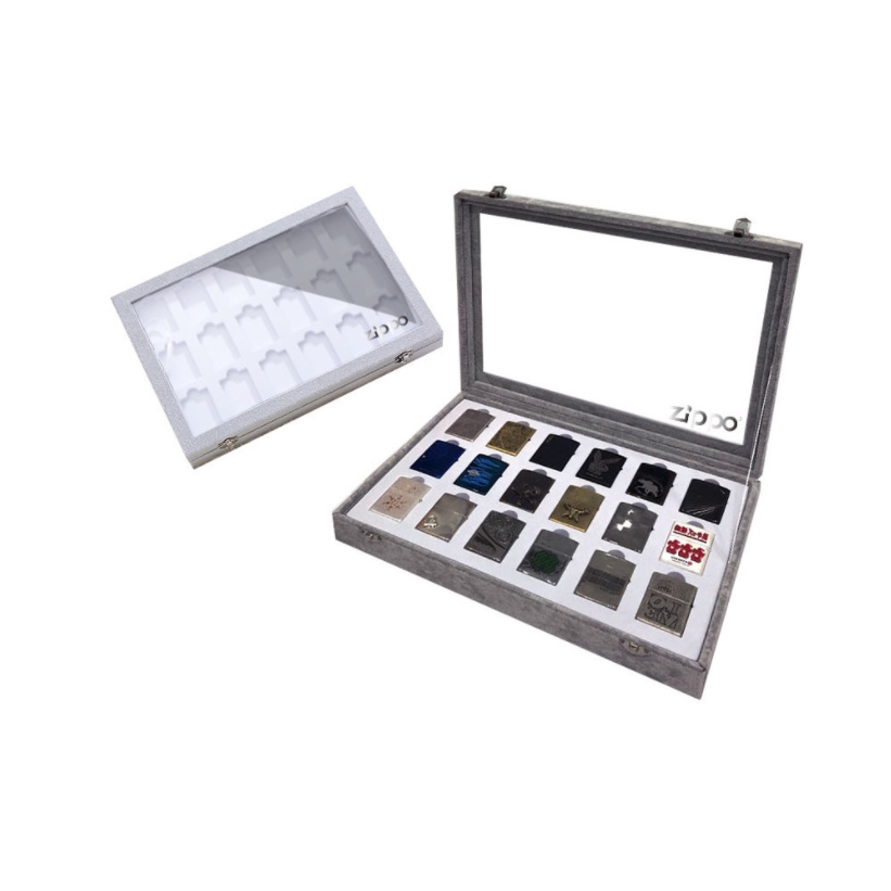 Hộp đựng bật lửa trưng bày Zippo bằng gỗ 18 chỗ màu trắng