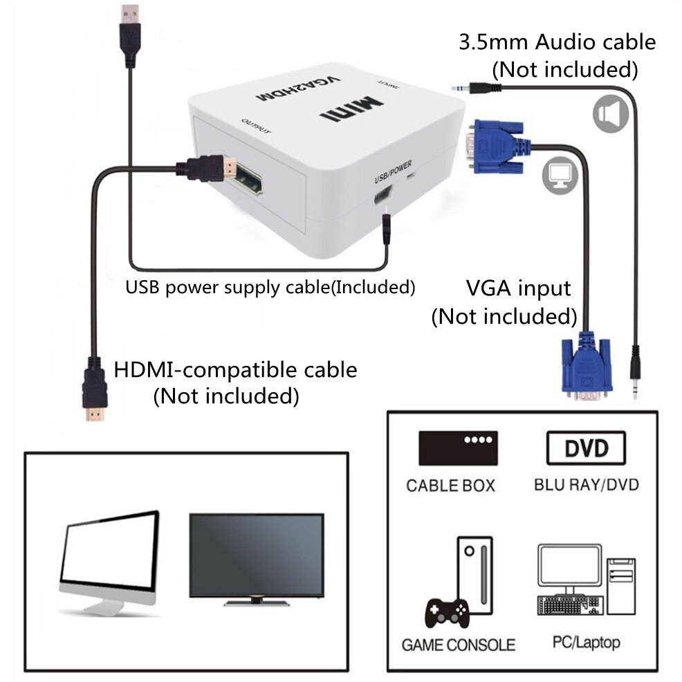 Bộ Chuyển Đổi VGA Sang HDMI VGA2HDMI 1080P Cho PC HDTV Máy Chiếu TV