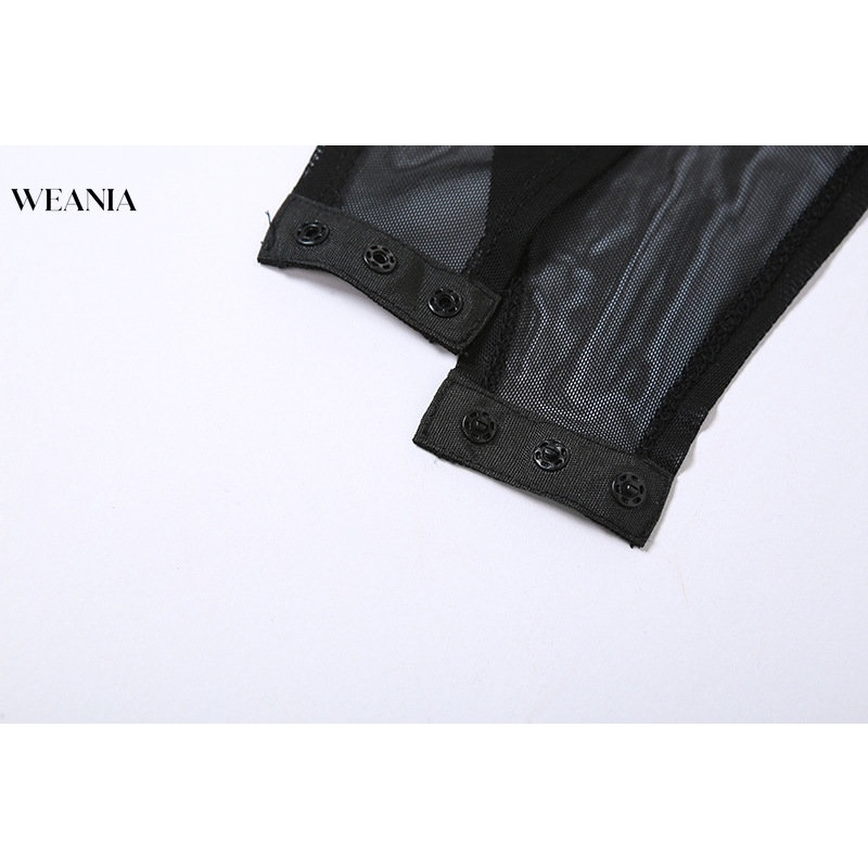 Bộ Áo Liền Quần Cổ Tròn Phối Lưới Ôm Dáng Kèm Găng Tay Gợi Cảm Cho Nữ