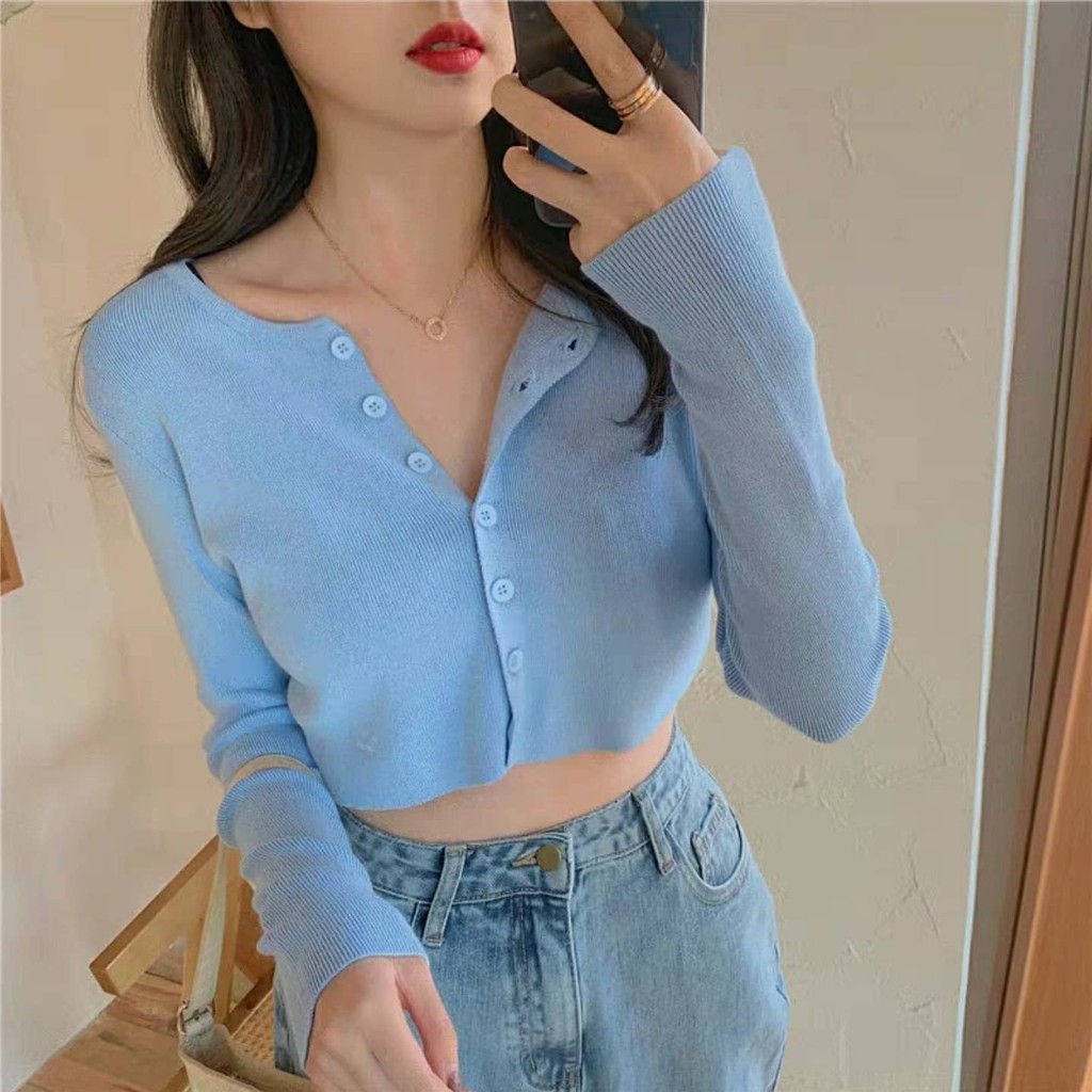 Áo Croptop Nữ YAN Ulzzang Len Tăm Nút Thật 1HIT_UNISEX (5 ẢNH THẬT)