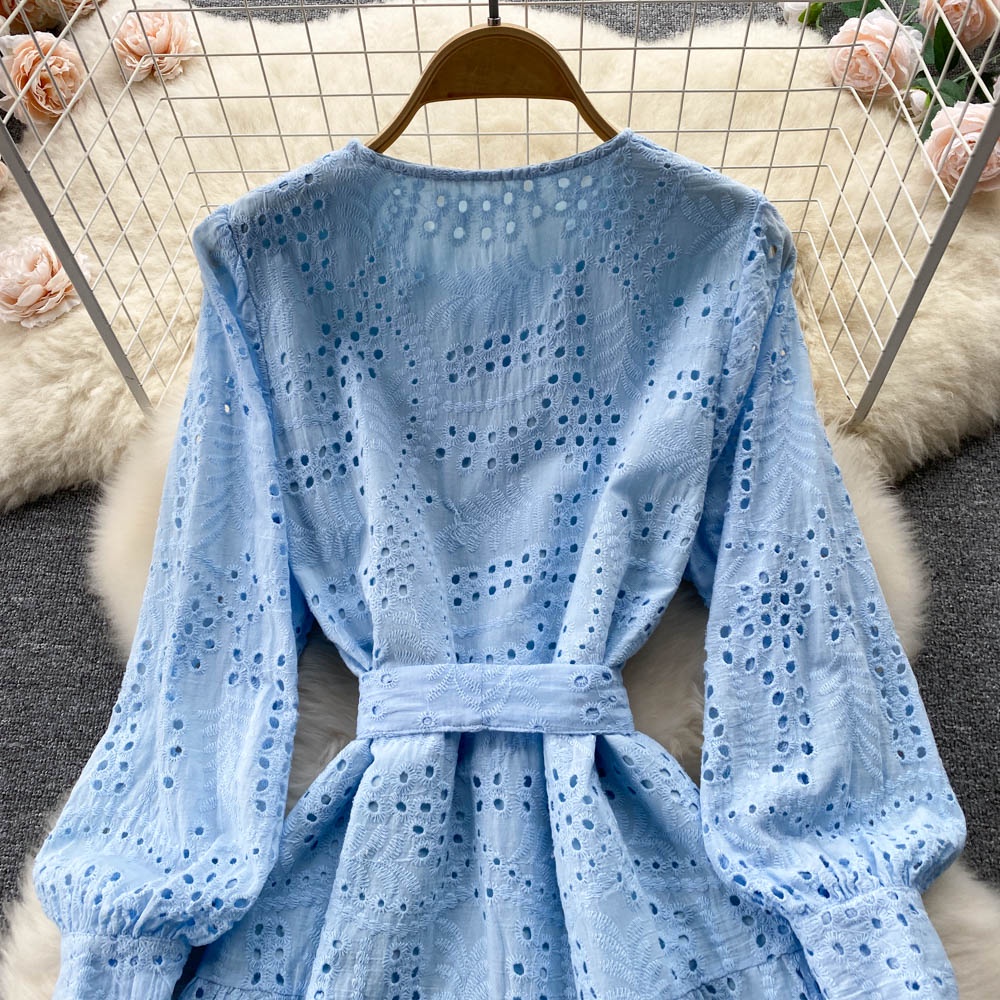 #1163  Đầm tay dài cổ tròn 5 màu freesize cột dây eo freesize