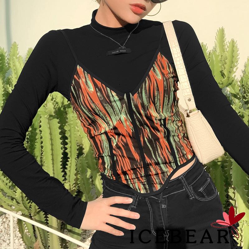 Set Áo Hai Dây Và Áo Thun Dài Tay Họa Tiết Ngọn Lửa Thời Trang Dành Cho Nữ