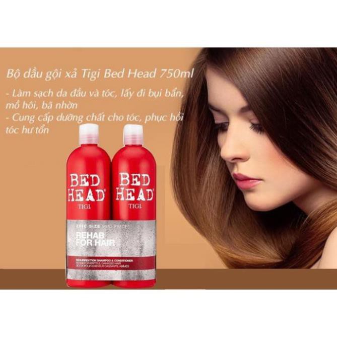 [SIÊU HOT] TIGI BED HEAD ĐỎ - CẶP DẦU GỘI + XẢ PHỤC HỒI HƯ TỔN - 2 CHAI 750ML Chuẩn chính hãng USA