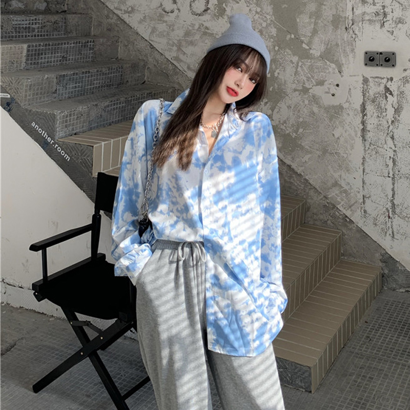 SUXI Áo Sơ Mi Nữ Tay Dài Màu Nhuộm Phong Cách Retro Thời Trang