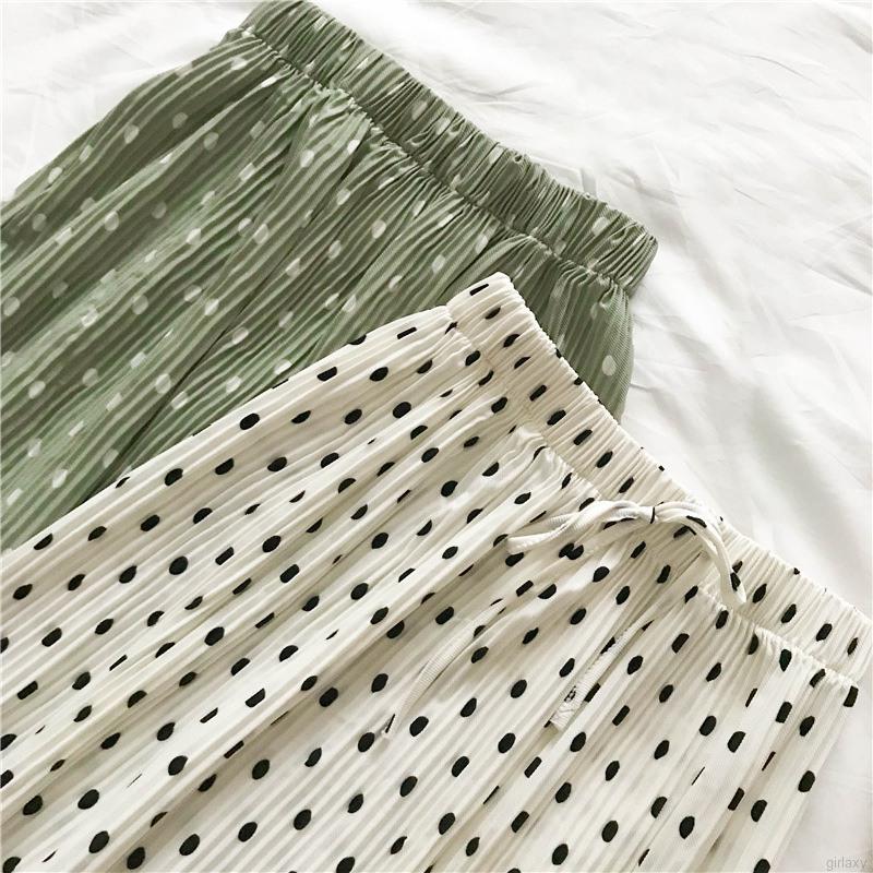 Chân Váy Midi Lưng Thun Họa Tiết Chấm Bi Phong Cách Hàn Quốc