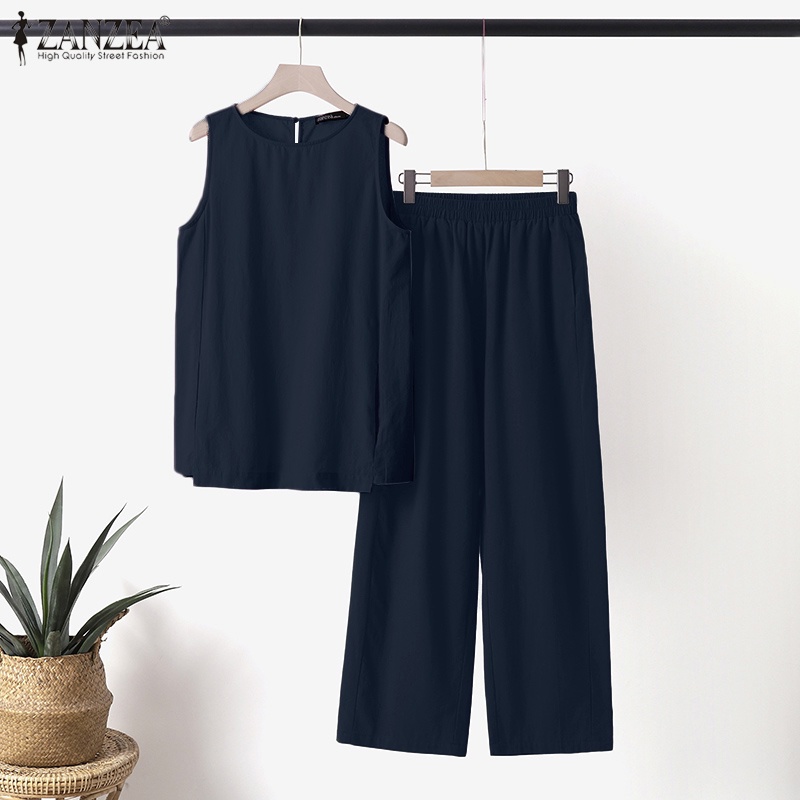 Zanzea Set Áo Sát Nách Phối Quần Dài Ống Rộng Thời Trang Nữ