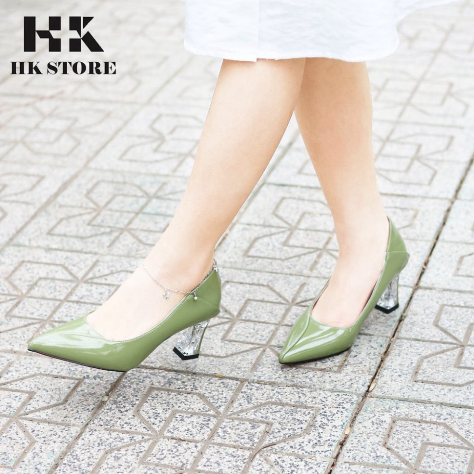 Giày công sở nữ 🧡 HK.STORE 🧡 da bóng mềm chân kết hợp gót trụ 7 phân trong lấp lánh hàng cao cấp cực sang.