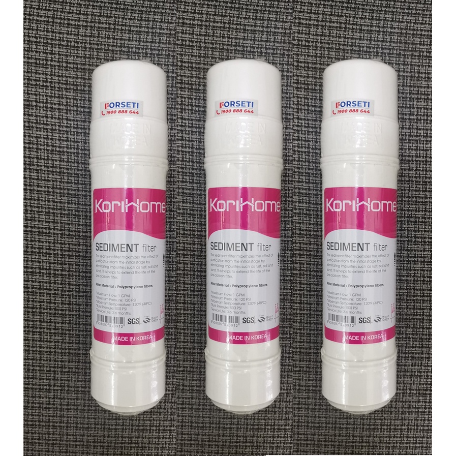 Combo 3 lõi lọc nước Sediment Korihome - Hàng chính hãng Dùng được cho tất cả các dòng máy lọc nước RO hệ lõi cắm nhanh