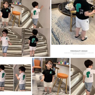 Áo polo đen/ trắng lưng khủng long