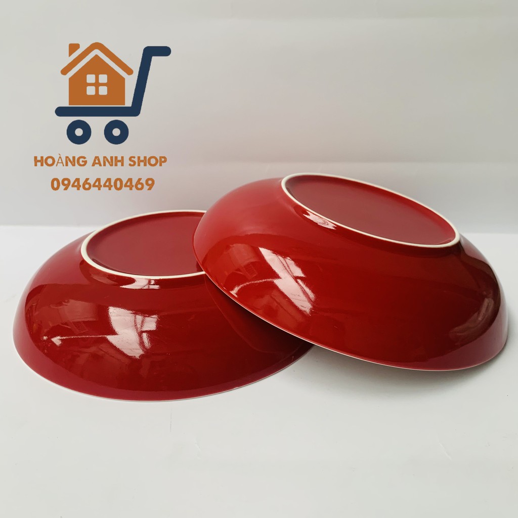 Dĩa Sứ Sâu Lòng 20cm Cao 3cm - Màu Đỏ Pastel - Đĩa Sứ Tráng Men Cao Cấp