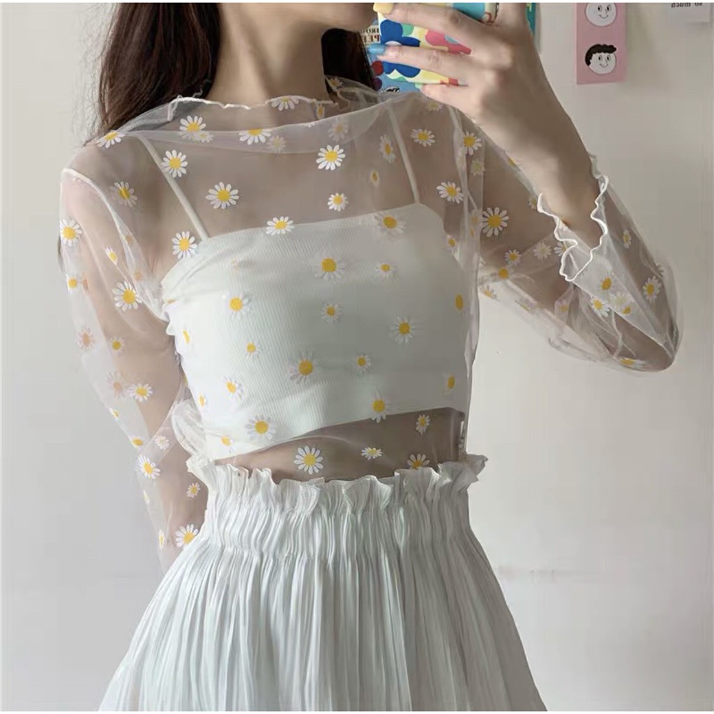 Áo kiểu lưới Hoa Cúc - Tay dài - MIN Boutiques