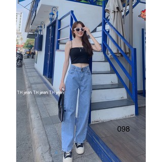 Quần Jean Nữ Ống Rộng Lưng Cao GOZ 2 Màu Cao Cấp , Form Chuẩn , Vải Thoáng Mát ,Năng Động