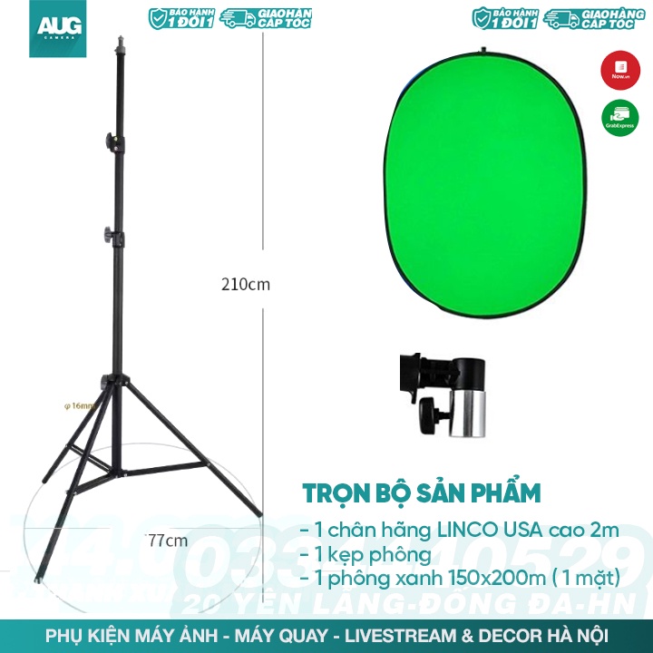 COMBO PHÔNG VẢI XANH KEY HÌNH 2 MẶT GẤP GỌN DI ĐỘNG 150X200CM - AUG Camera