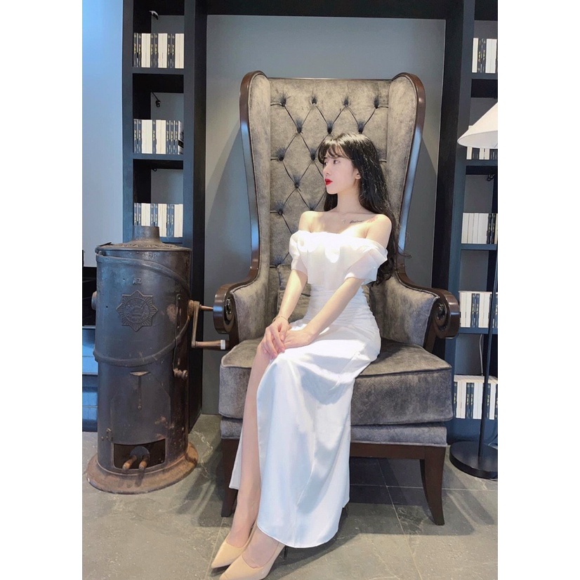 Đầm Dự Tiệc Trễ Vai Body Thiết Kế Dáng Dài Xẻ Tà Màu Trắng |  ROSE CLOTHING D0438