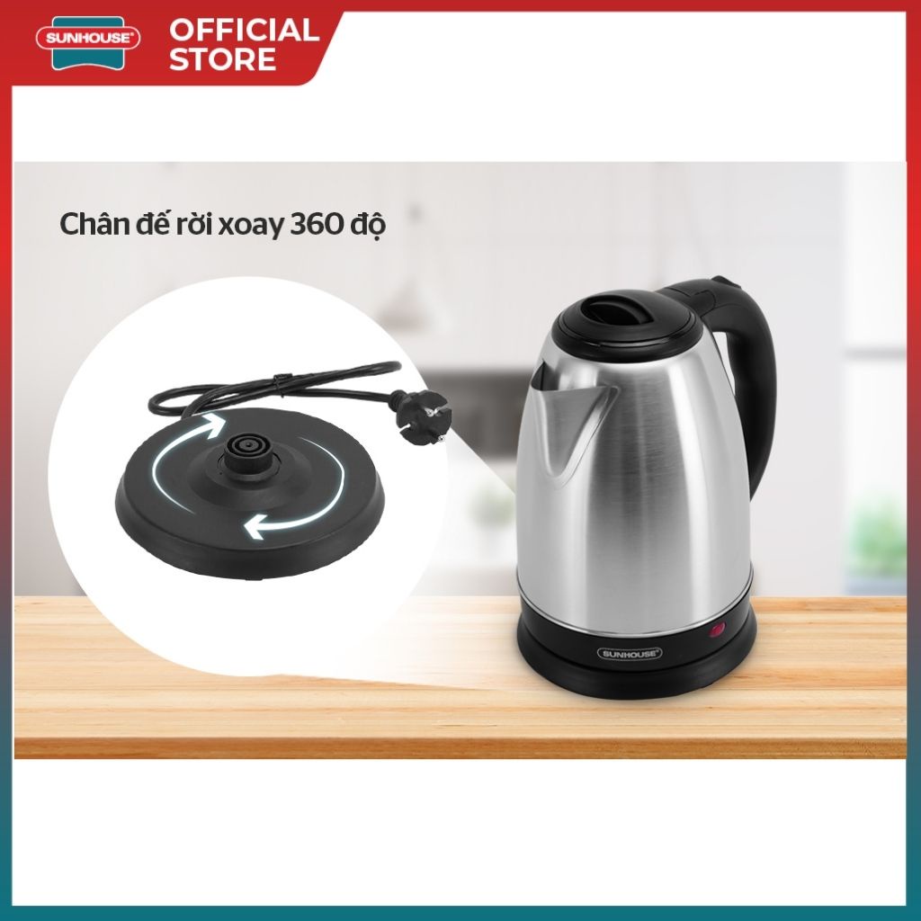 Ấm siêu tốc inox 1.8L SUNHOUSE SHD1182-2022 tự động ngắt khi sôi cạn nước hoặc quá nhiệt