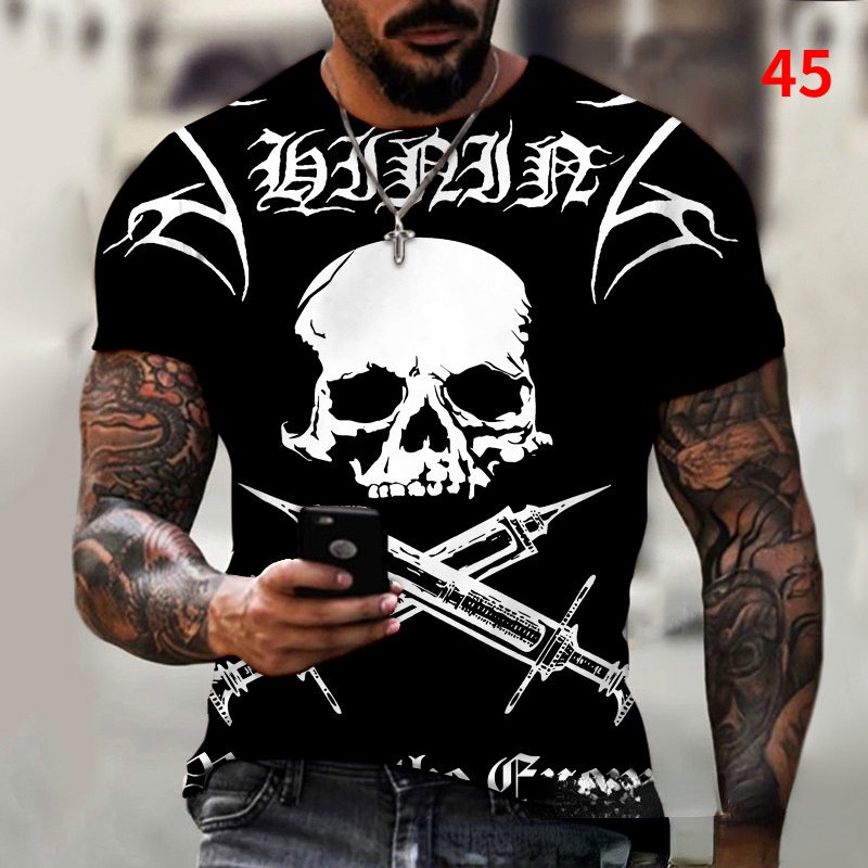 Áo thun in hình đầu lâu 3D thời trang cho nam Size S-6XL