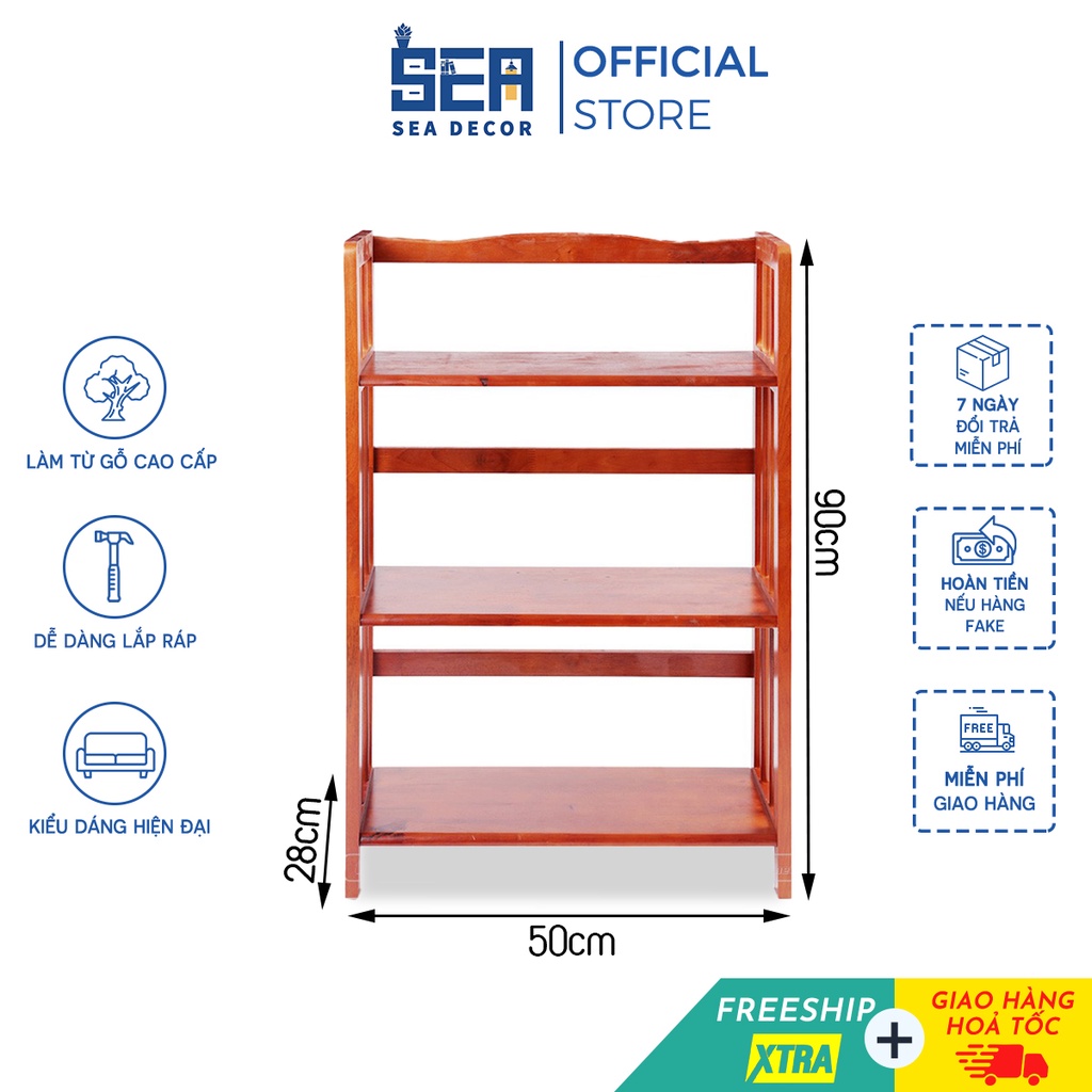 Kệ sách 3 tầng SEADECOR bằng gỗ cao su chống mối mọt bền chắc đa năng phù hợp với không gian phòng ngủ