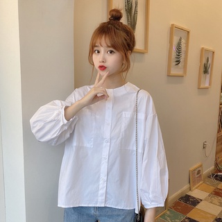 Áo sơ mi nữ trắng đẹp tay bồng 2022, áo kiểu nữ trắng dài tay chất mát cổ tròn