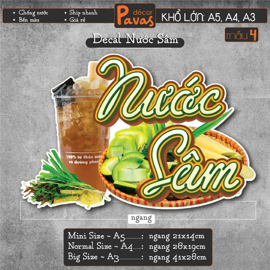 Decal Cacao, Chanh Dây, Dừa Lạnh, Nước Sâm chống nước trang trí dán quán trà sữa, cà phê, quán ăn, dán tường, tủ. TTQ18