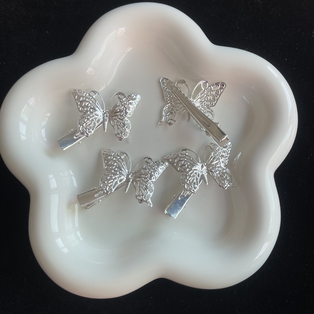 Kẹp tóc mái hình bướm MÀU BẠC phong cách vintage cho nữ K95