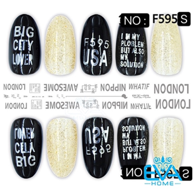 Miếng Dán Móng Tay 3D Nail Sticker Tráng Trí Hoạ Tiết Chữ Viết Alphabet F595S
