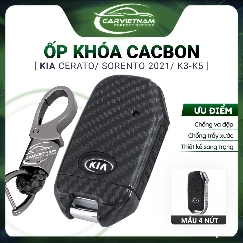 Ốp Khoá KIA Sorento 2021, Kia K3, Cerato (Mẫu 4 Nút) Cao Cấp - Bọc Chìa Khoá Vân Cacbon Loại I Chống Trầy Xước