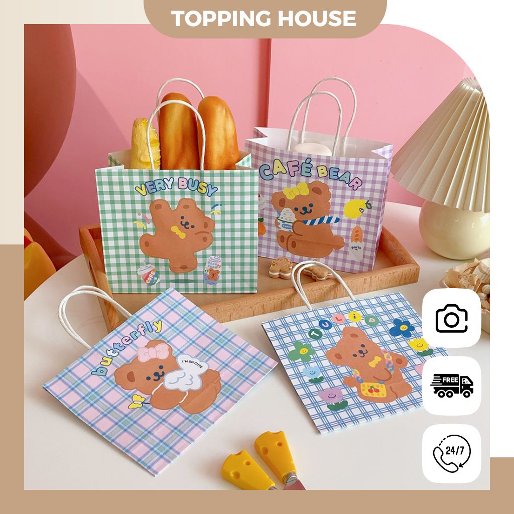 Túi Giấy Có Quai Đựng Quà Tặng Paper Bag Dày Dặn, Cứng Cáp Hình Gấu Đáng Yêu - Topping House - DC22