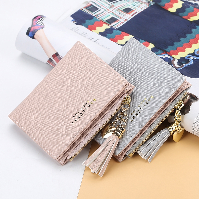 Baellerry Tassel Leather Wallet Women Fold Over Purses Card Wallet Coin Pouches Wallets Purses Female Short Zipper Purse