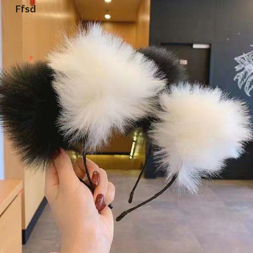 {Ffsd} Băng Đô Cài Tóc Hình Tai Mèo Bằng Lông Mềm Mại Dễ Thương Làm Quà Tặng