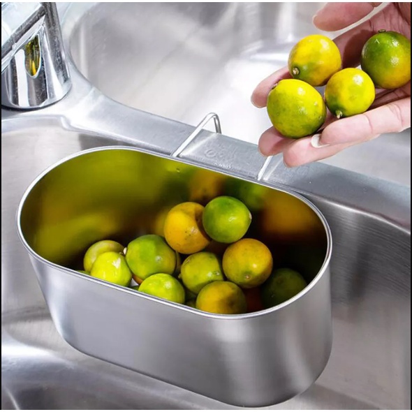 [CÓ MÓC TREO] Khay rổ lọc thức ăn thừa gắn bồn chậu rửa chén - Để Đồ Rửa Bát - Rửa Rau Củ Quả - Chất Liệu Inox 304